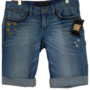 Lucky Legend LR Sister Workman Bermuda Shorts Size 6/28 Denim Embroider RCC10707